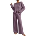 thumbnail image 2 of Women's Two-Piece Set Solid Color Crew-Neck Top & Pants Fall Winter Oversize Workout Sport Gym Vacation Travel Casual Comfortable Sweatshirt Sets Wide Leg Lounge Pants Set, 2 of 6