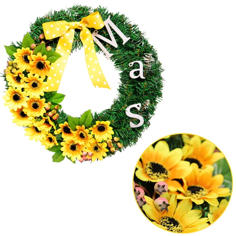 Artificial Sunflower Wreath LED Decorative Hanging Wreath Front Door Indoor Wall Decor