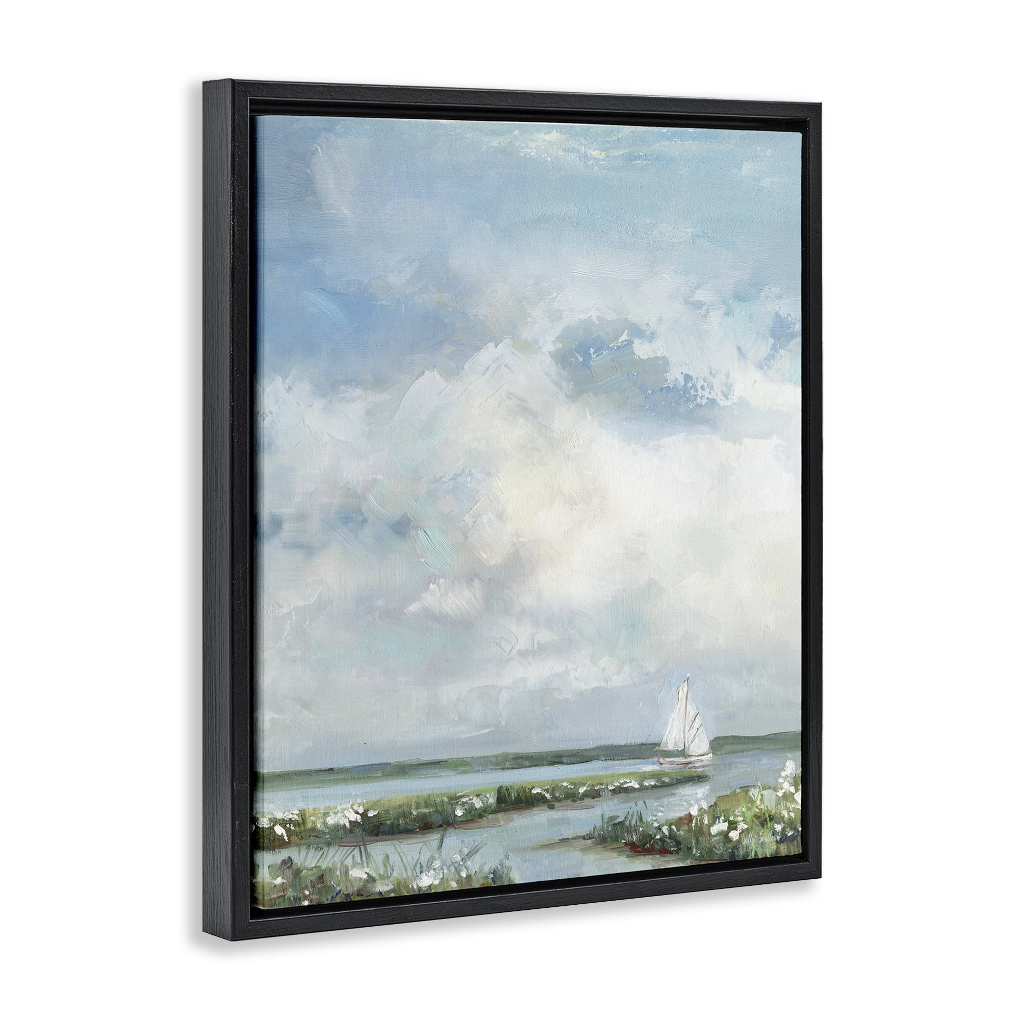 Stupell Industries Sailboat On Summer Marsh Black Framed Floater Canvas Wall Art, design by Sally Swatland