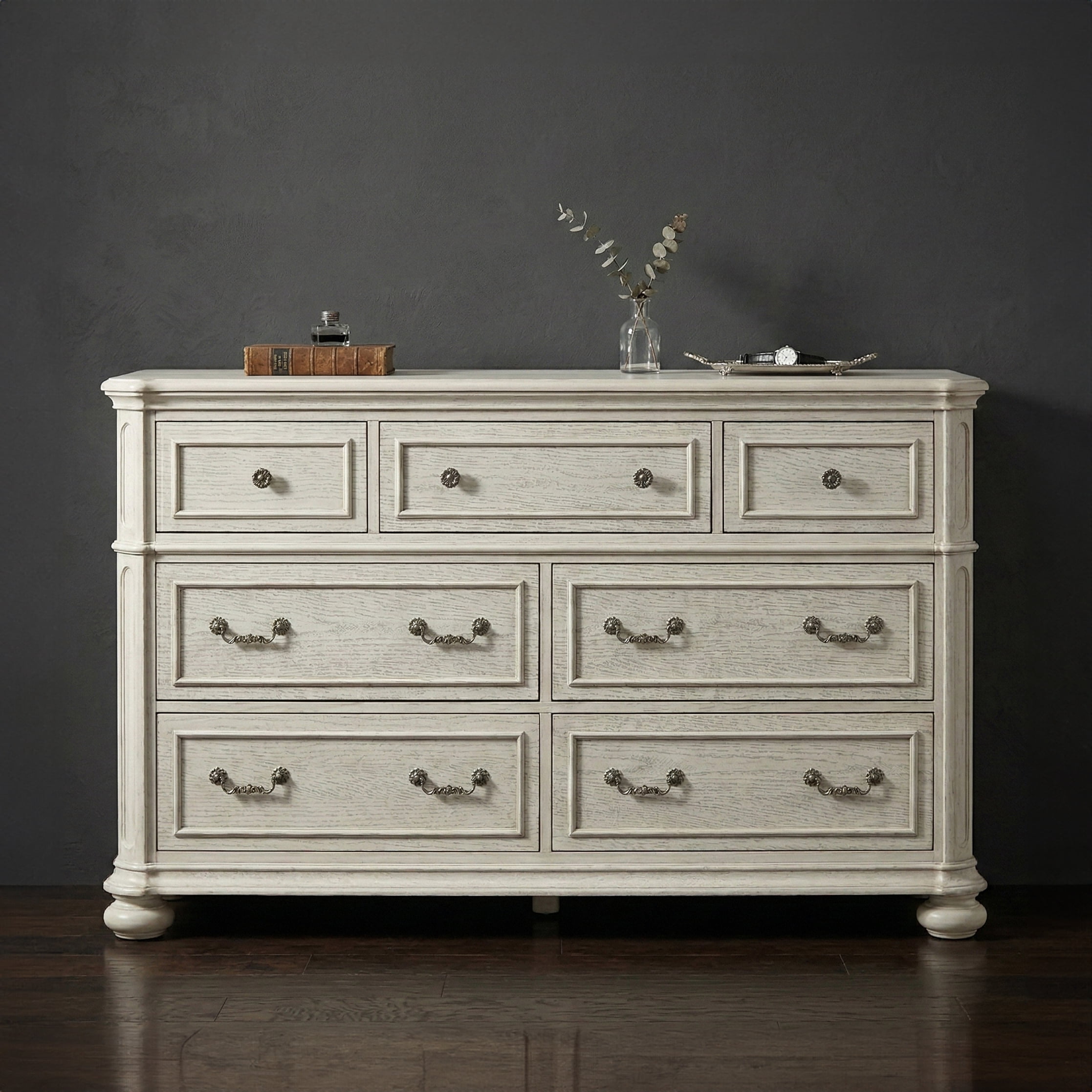 Roundhill Furniture Nelson 7-Drawer Bedroom Dresser, Antique White