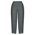 thumbnail image 4 of Sakmal Cropped Women's Pants Straight Leg Pleated Casual Plus Size High Waisted Gray Plain Ankle Length Pants with Pockets, 4 of 5