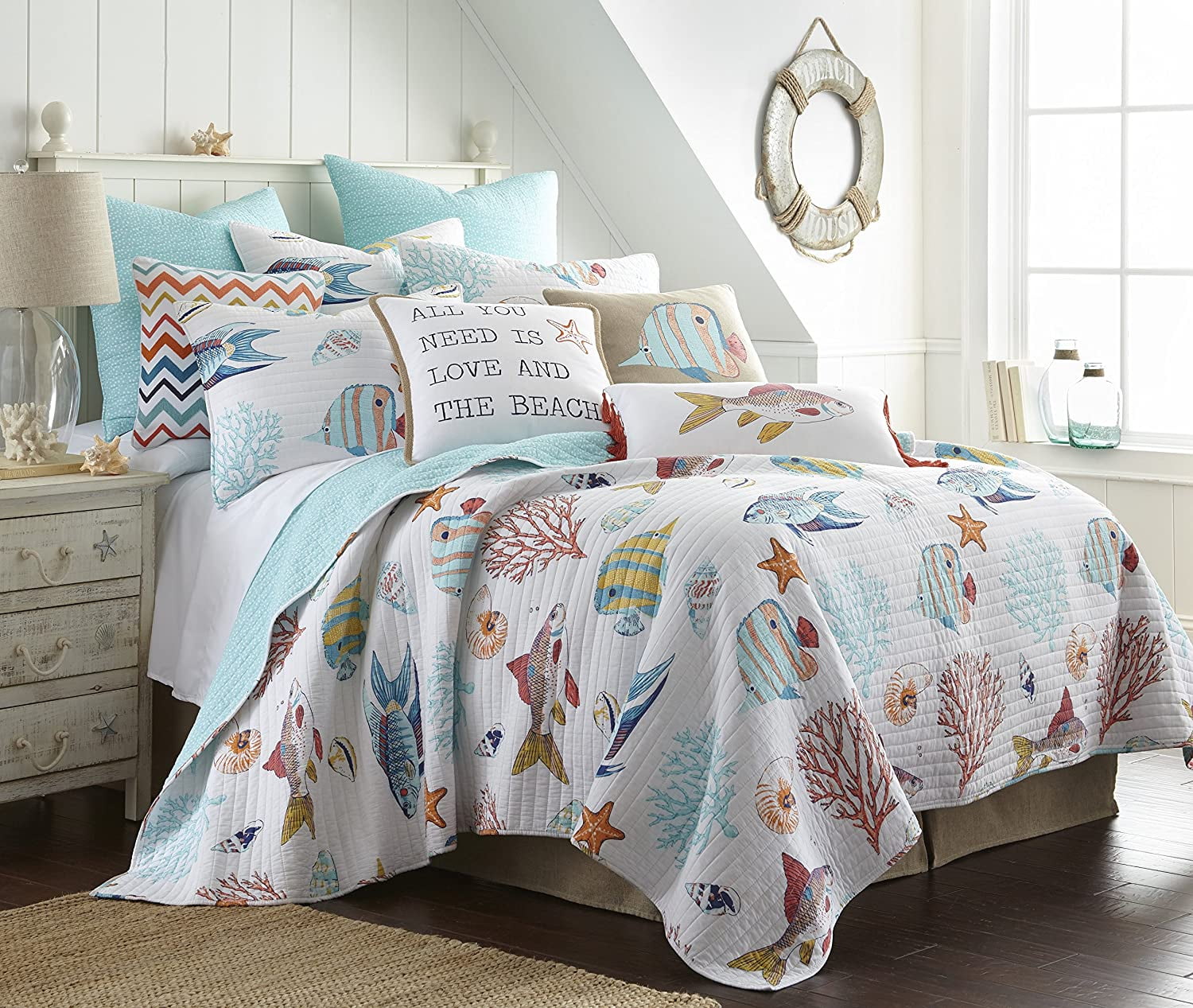 送料無料 新品 PHENIX Quilt Kids 2ピース 150 LB Levtex Home - Barrier Reef Quilt Set -King Quilt + Two King