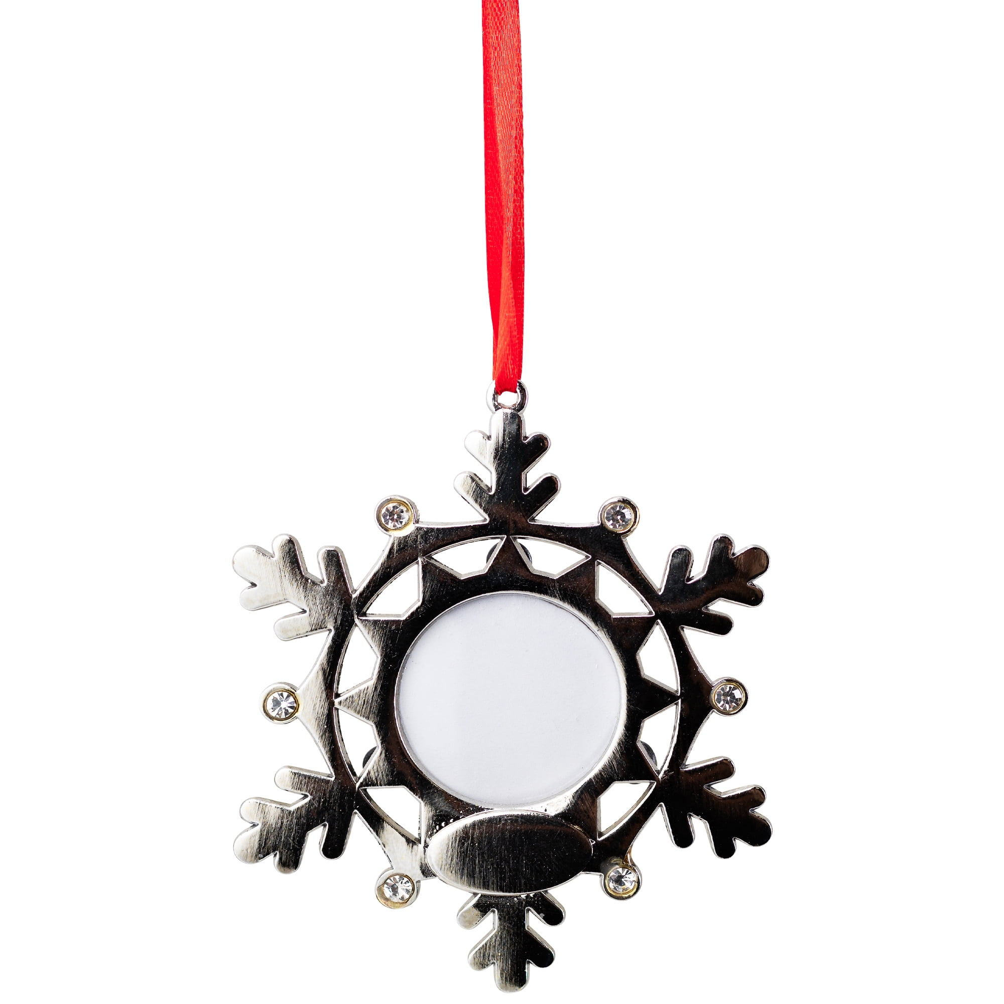 Snowflake Photo Frame Christmas Ornament - 3.5" - Silver