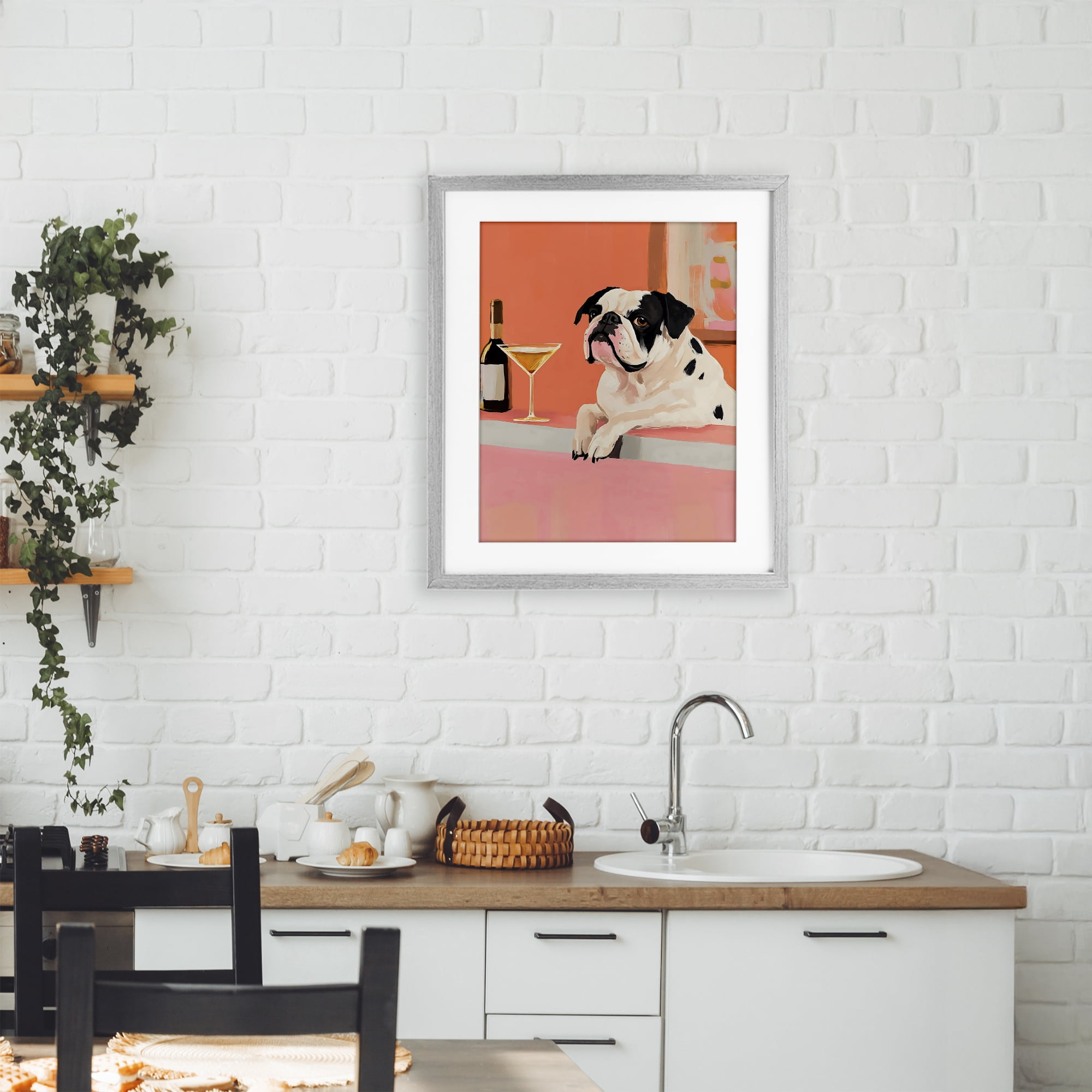 Stupell Industries Bulldog at Martini Lounge Gray Framed Print Under Glass, design by The Prints Vibe