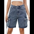 thumbnail image 1 of Bermudas Holgadas Y2K para Mujer con Múltiples Bolsillos, Pierna , Hasta la Rodilla, Pantalones Cortos Vaqueros, Ropa de Calle. Azul XL, 1 of 9