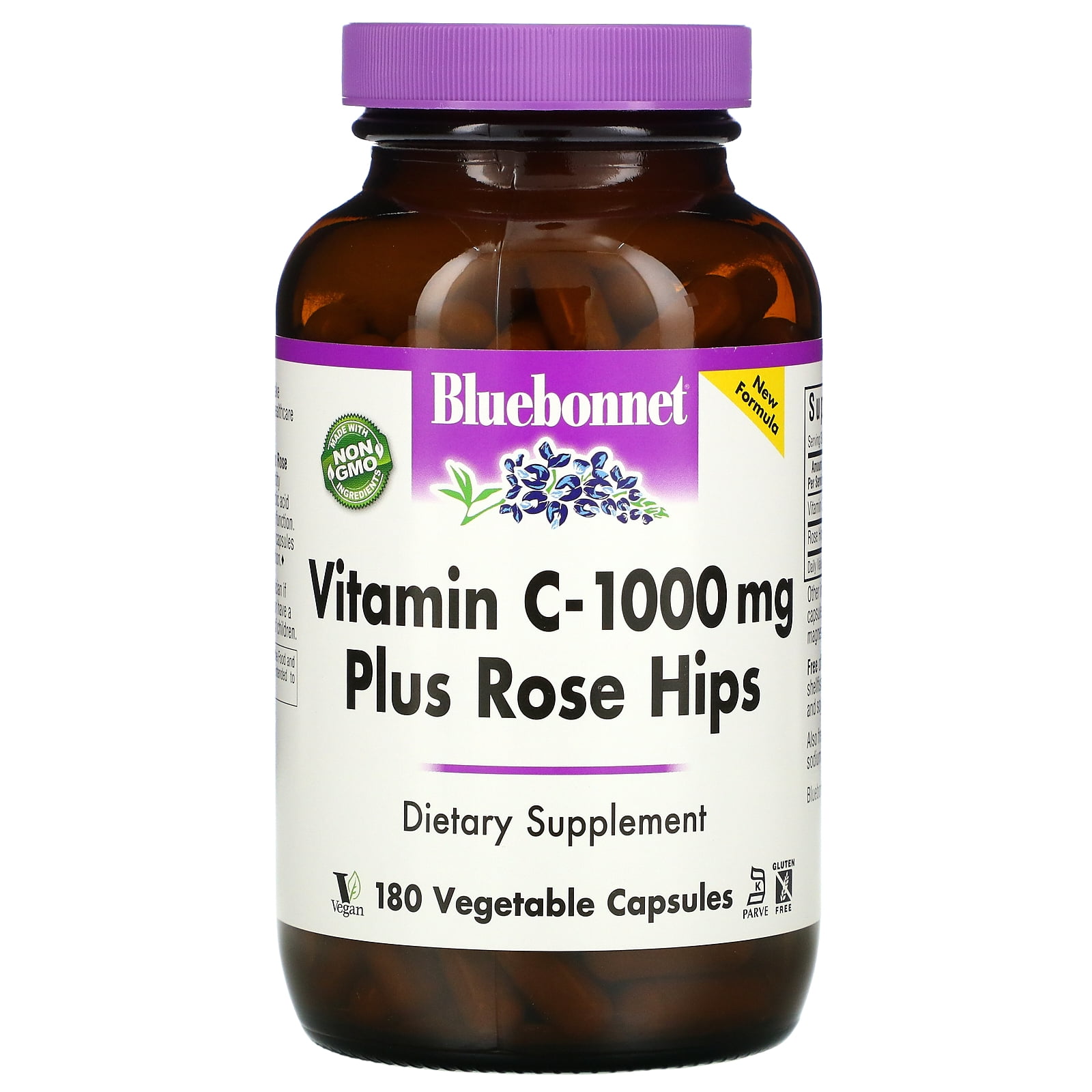 Vitamin C Plus Rose Hips, 1,000 mg, 180 Vegetable Capsules, Bluebonnet Nutrition