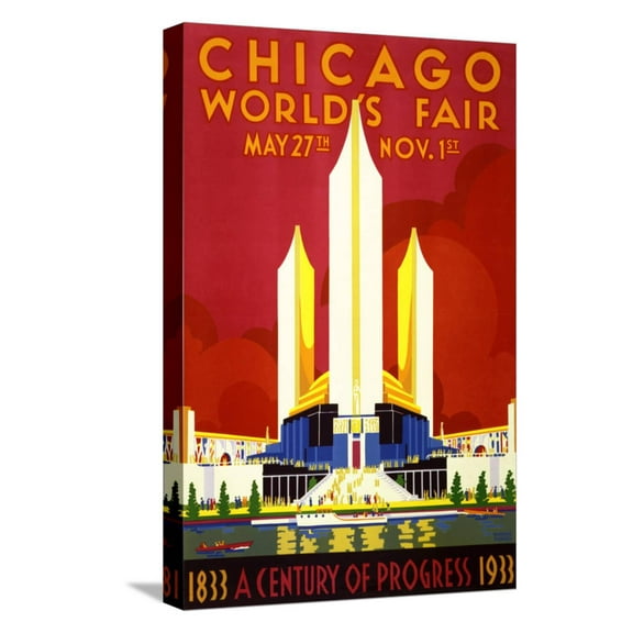 Art.com Chicago World's Fair Vintage Travel Poster, 1933 Stretched Canvas Print Wall Art by Piddix, 12" x 18"