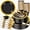 Black, variant on 350PCS Ivory Scalloped Plastic Plates - Ivory and Gold Disposable Dinnerware Set Include 100 Plates, 150 Gold Silverware, 50 Cups, 50 Napkins for Wedding & Party