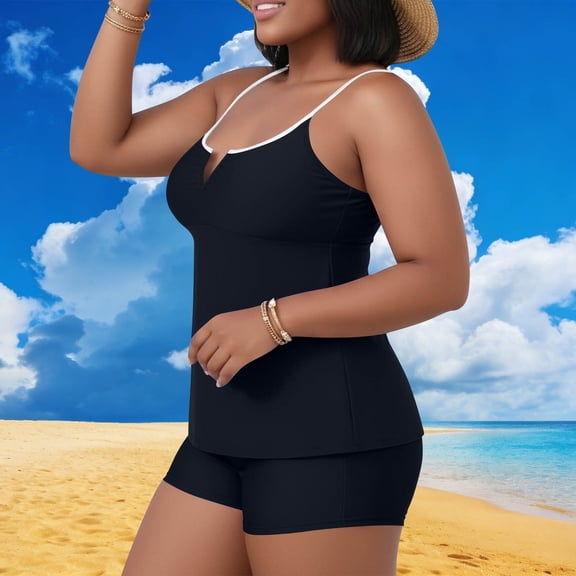 Xucatan Women's Tankini Swimsuits Two Piece with Removable Pads Push Up Tops, High Waisted Bottoms Tummy Control Swimwear Modest Bathing Suits Plus Size Summer Beach Vacation Gift