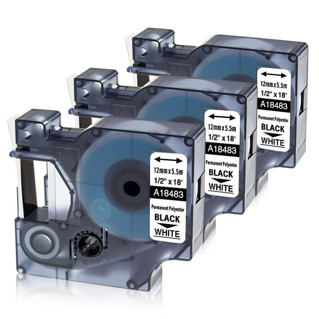 Replacement for Dymo Rhino 5200 4200 Label Tape 1/2 Inch, 18483 Tape Permanent Polyester Compatible with DYMO 4200 5200 1000 3000 5000 Rhino Printers Rhinopro Label Maker Tape, Black on White, 3-Pack