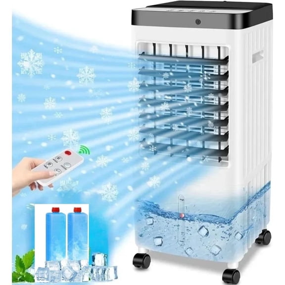 3-In-1 Portable Evaporative Air Cooler, Windowless Portable Air Conditioner Fan with 10L Large Water Reservoir, Fast Cooling & Quiet Operation, 3 Speed Swamp Cooler with Remote Control for Home Offic