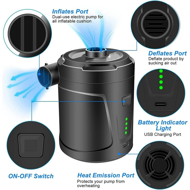 Portable Air Pump, USB Rechargeable Electric Air Pumps with Indicate Light, Quick-Fill Inflator Deflator for Air Mattress Raft Bed Boat Pool Toy, 3 Nozzles Portable Air Pump, USB Rechargeable Electric Air Pumps with Indicate Light, Quick-Fill Inflator Deflator for Air Mattress Raft Bed Boat Pool Toy, 3 Nozzles