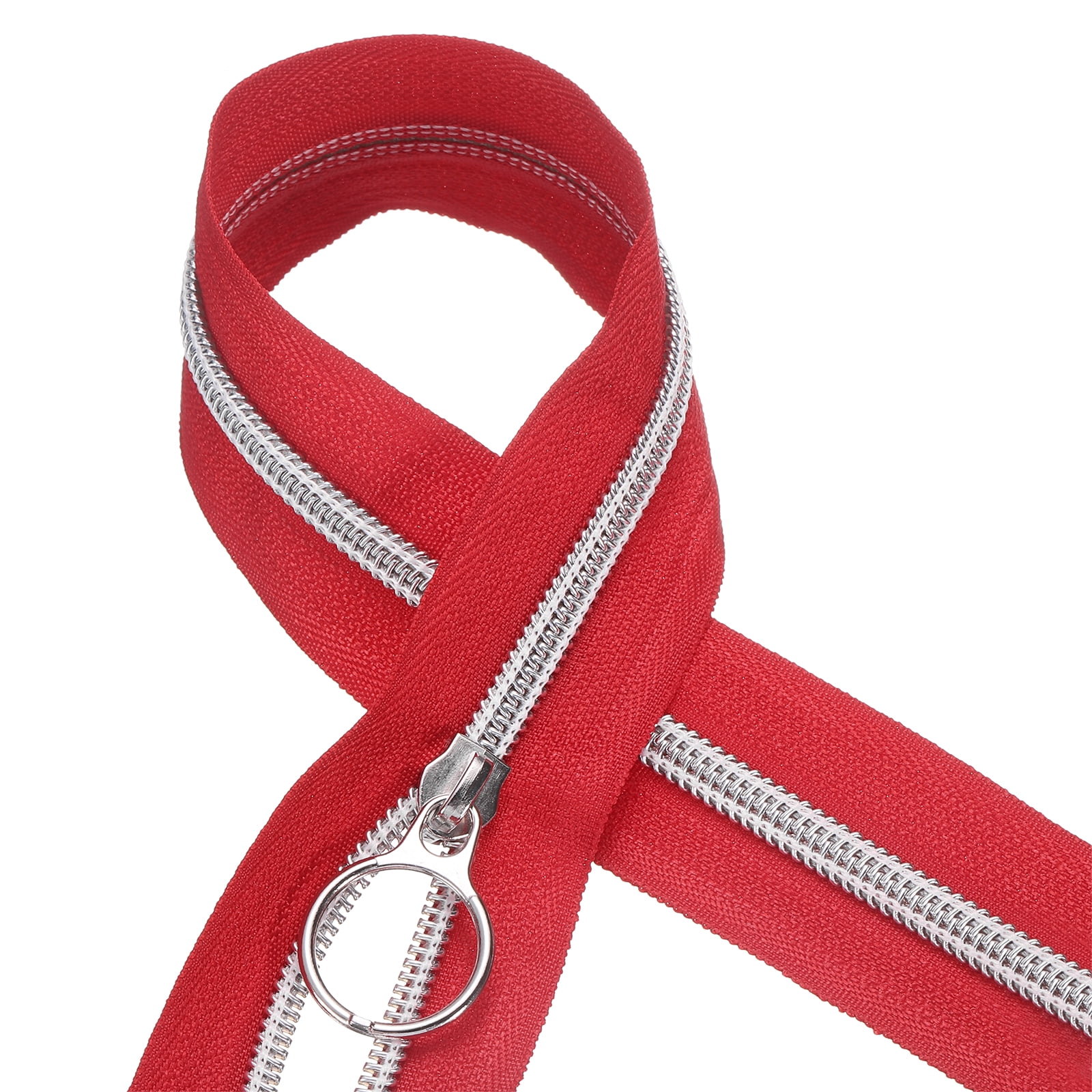 #5 10 Yards Nylon Coil Zippers, Bulk Coil Zipper by the Yards with 20pcs Silver Zippers Sliders for Diy Tailor Sewing Craft Bag Clothes, Red