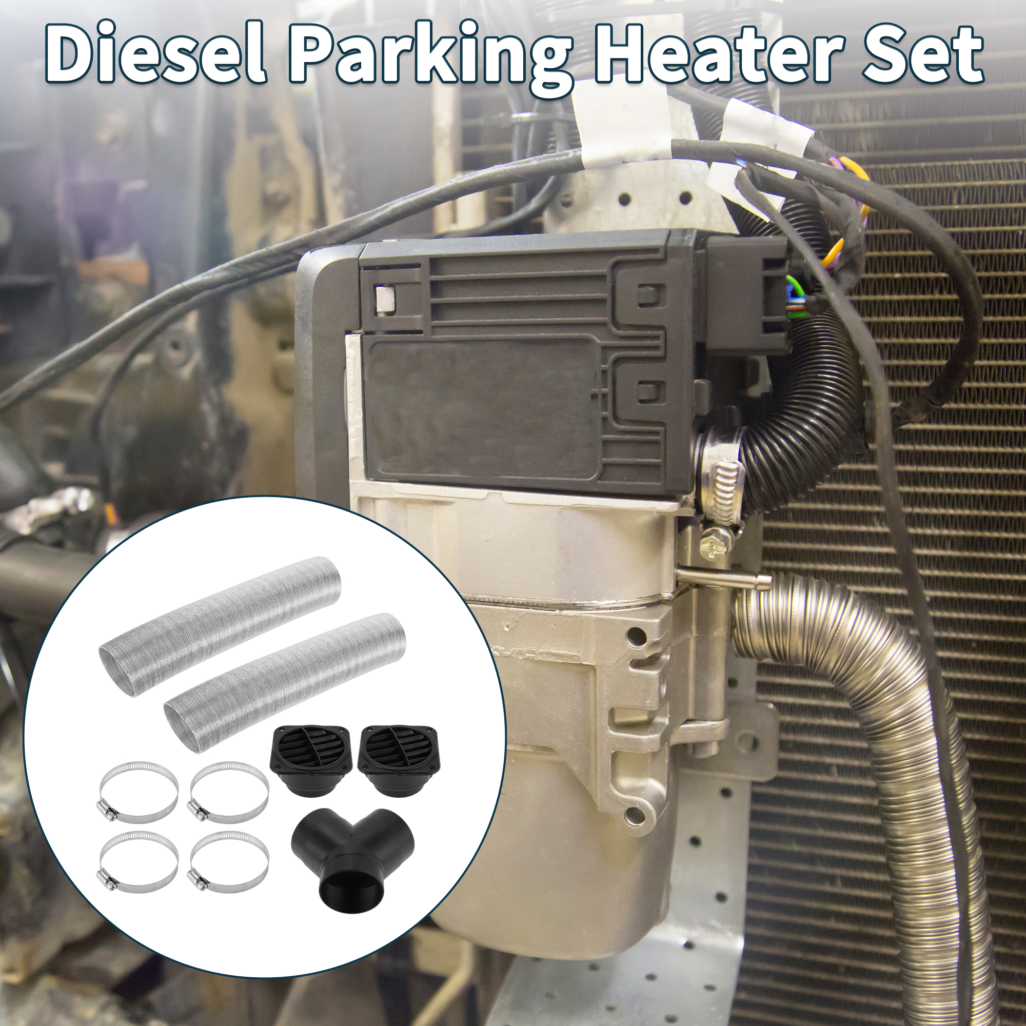 Unique Bargains 75mm Dia 80cm Car Heater Duct Kit Car Heater Duct Pipe Hose Set for Diesel Heater Silver Tone