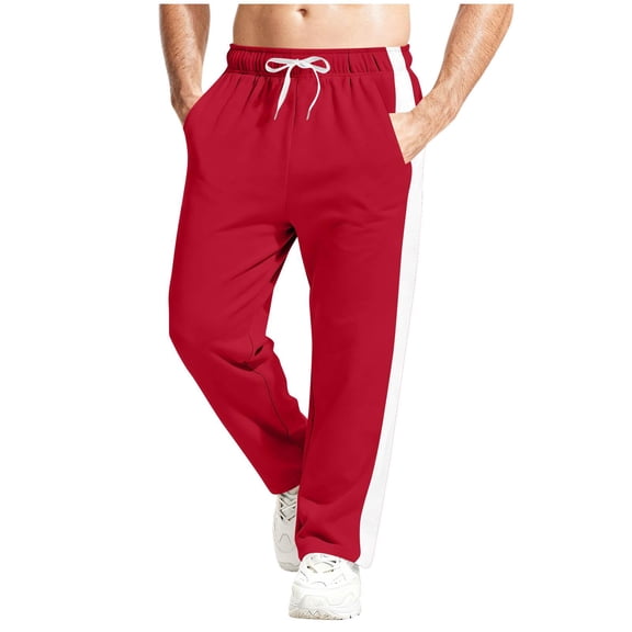 BXJX Mens Drawstring Sweatpants- Side Striped Fall Winter Loose Fit Casual Athletic Pants with Pockets Red Size M