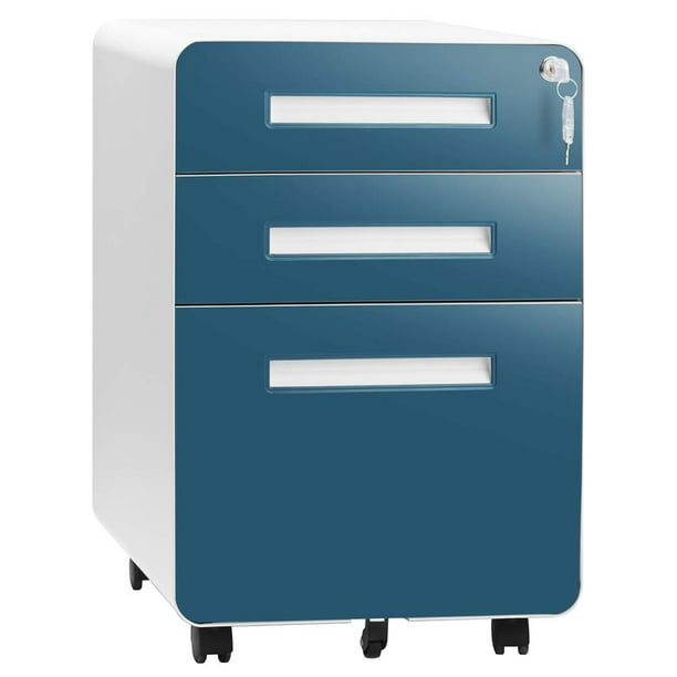 3-Drawer Filing Cabinet with Lock Metal Rolling File ...