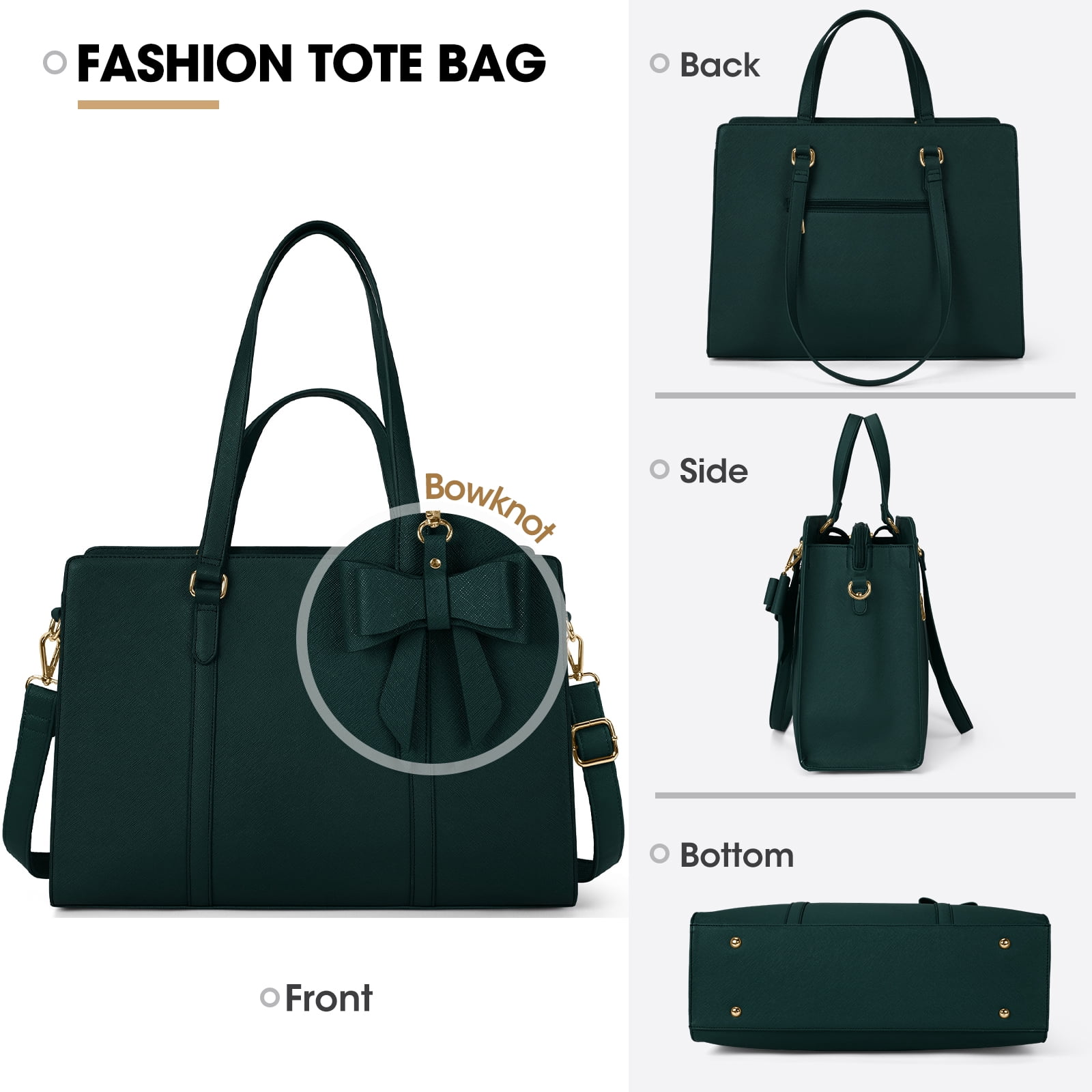 Laptop Bag for Women 15.6 inch Laptop Tote Bag Waterproof Leather Computer Bag Large Briefcase Professional Business Office Work Bag,Dark Green