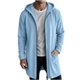 thumbnail image 3 of Longline Zip Up Hoodie for Men Solid Color Hooded Sweatshirt Long Sleeve Jacket with Pockets for Fall Winter, 3 of 7