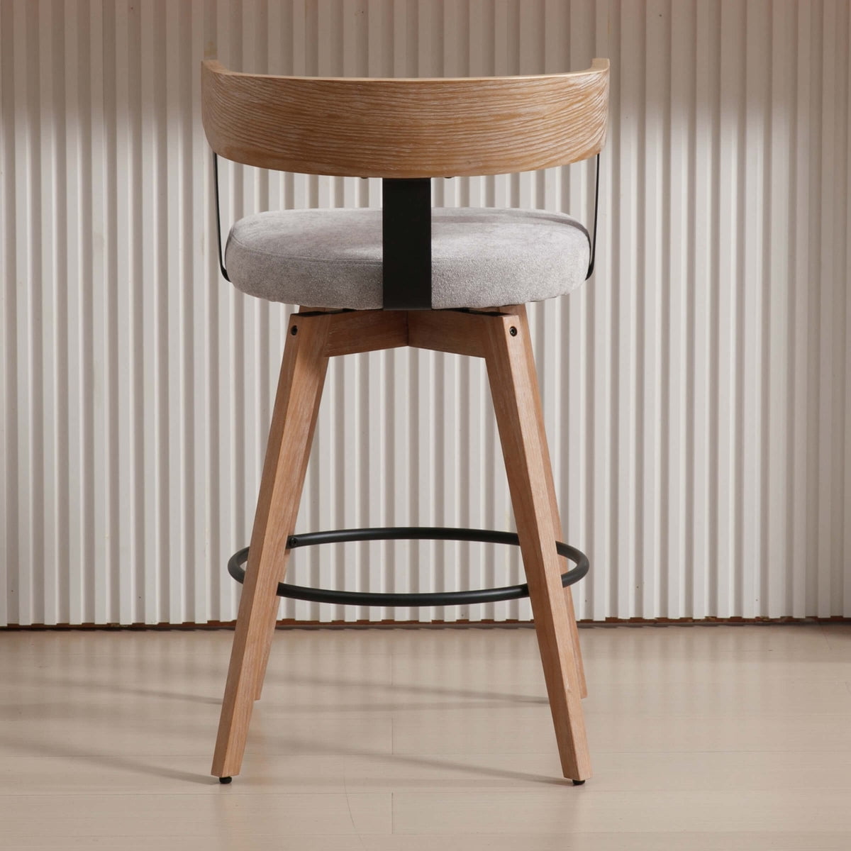 Guyou Modern Linen Upholstered 360-Degree Swivel Bar Stool Set of 1,26" Counter Height with Footrest & Backrest,Ideal for Kitchen Island & Home Bar, Grey