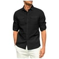 thumbnail image 2 of XDZJLR Mens Shirts Male Double Pocket Linen Long Sleeved Vacation Tee, 2 of 4