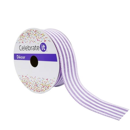 UPC: 0191518419405 | 1.5 Faux Linen Wired Thin Striped Ribbon by Celebrate It™ Décor
