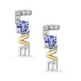 thumbnail image 2 of Gem Stone King 925 Sterling Silver and 10k Yellow Gold Blue Tanzanite and White Lab Grown Diamond Love Word Stud Earrings for Women (0.18 Cttw, Gemstone Birthstone, Round Cut 2.5MM), 2 of 4