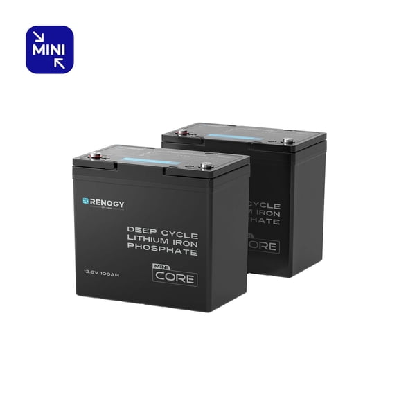 Renogy Core Mini 12V 100Ah LiFePO4 Lithium Battery 2Pack, Ultra-Compact Size 5000  Deep Cycle 100A BMS for RV, Marine, Solar System