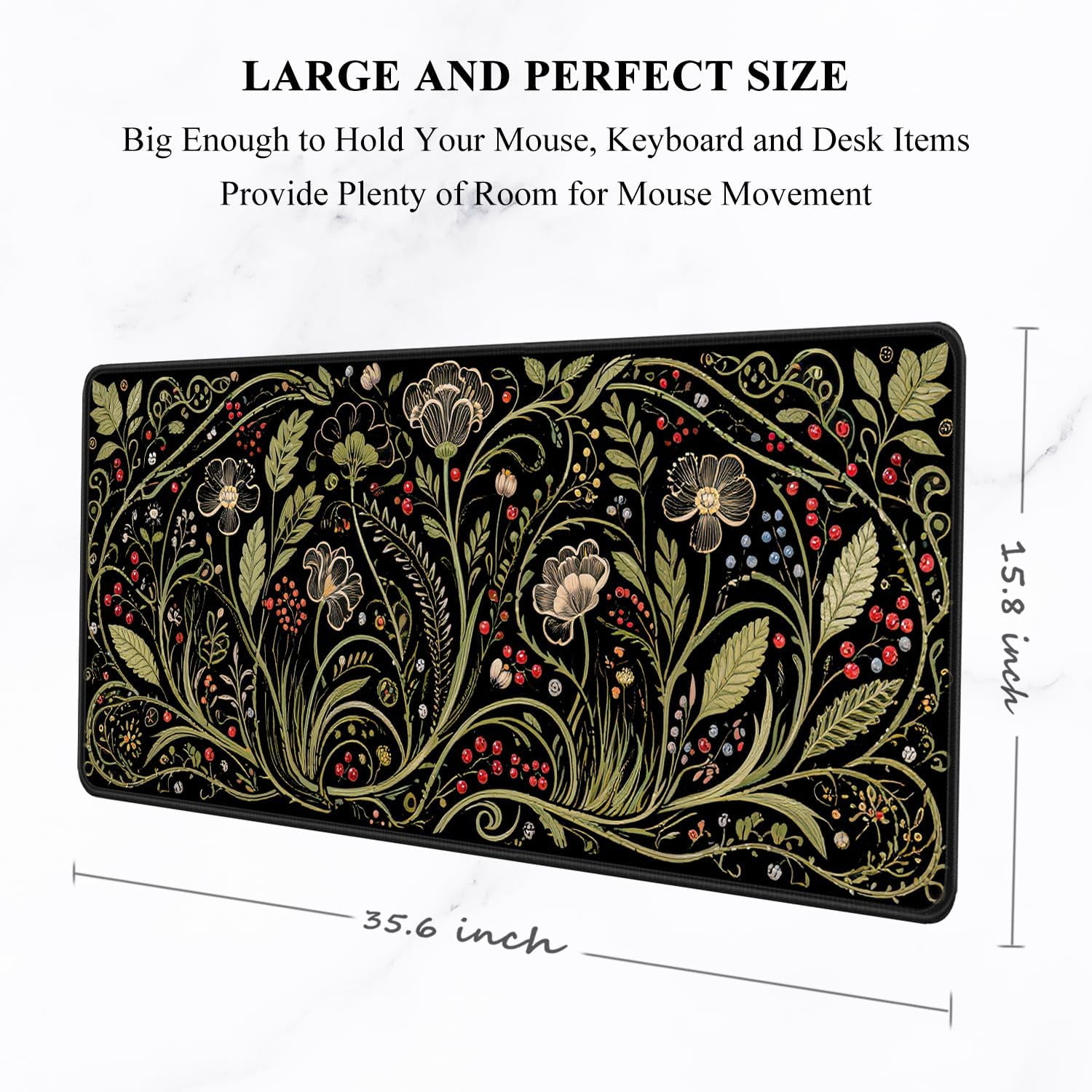Desk Mat, Ultra Large Mouse Pad, XXL Gaming Mousepad, Pretty Desk Pad, Big Extended Full Size Desktop Desk Matt for Keyboard, Laptop & Computer, 35.5 x 15.7 in, European Vintage Flowers