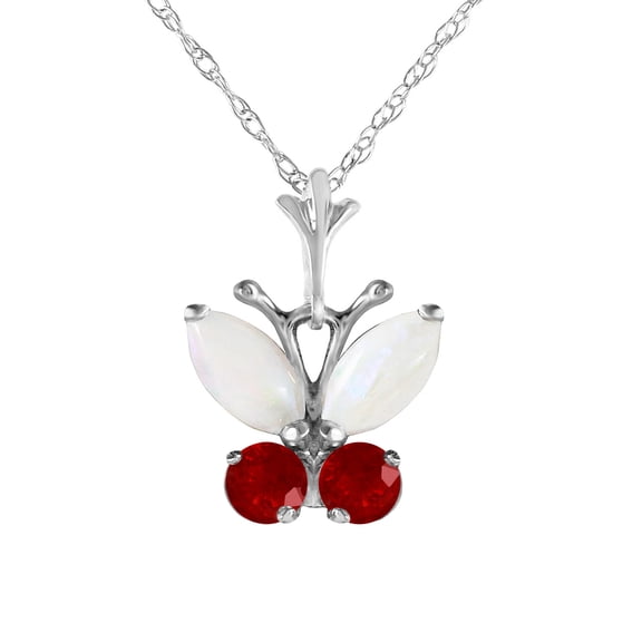 Galaxy Gold 14K White Gold 0.7 Carat Ruby and Opal Butterfly Necklace - July Birthstone - Passion & Protection - 16" to 24" - Fine Jewelry for Women