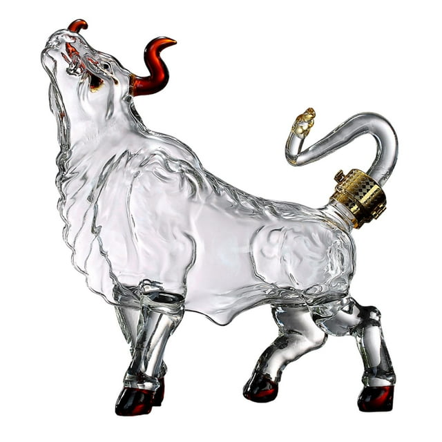 Decantador de líquido de vidrio, dispensador de decantador de vino con forma de toro animal, botella de vidrio para cumpleaños y San Valentín, soporte