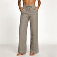 thumbnail image 4 of Womens Straight Leg Linen Style Pants, Drawstring Waist Loose Fit Casual Summer Beach Trousers with Pockets Camel 3XL, 4 of 4