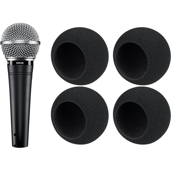 SOULWIT 4Pcs Microphones Pop Filter for Shure SM48/PGA48/PGA58, Protective Mic Cover Windscreen Foam - Black