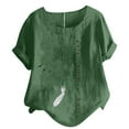 thumbnail image 2 of DTBPRQ Oversized Crew Neck Linen Tops for Women Short Sleeve Cotton Blend Tee Shirts Mexican Shirts, 2 of 5