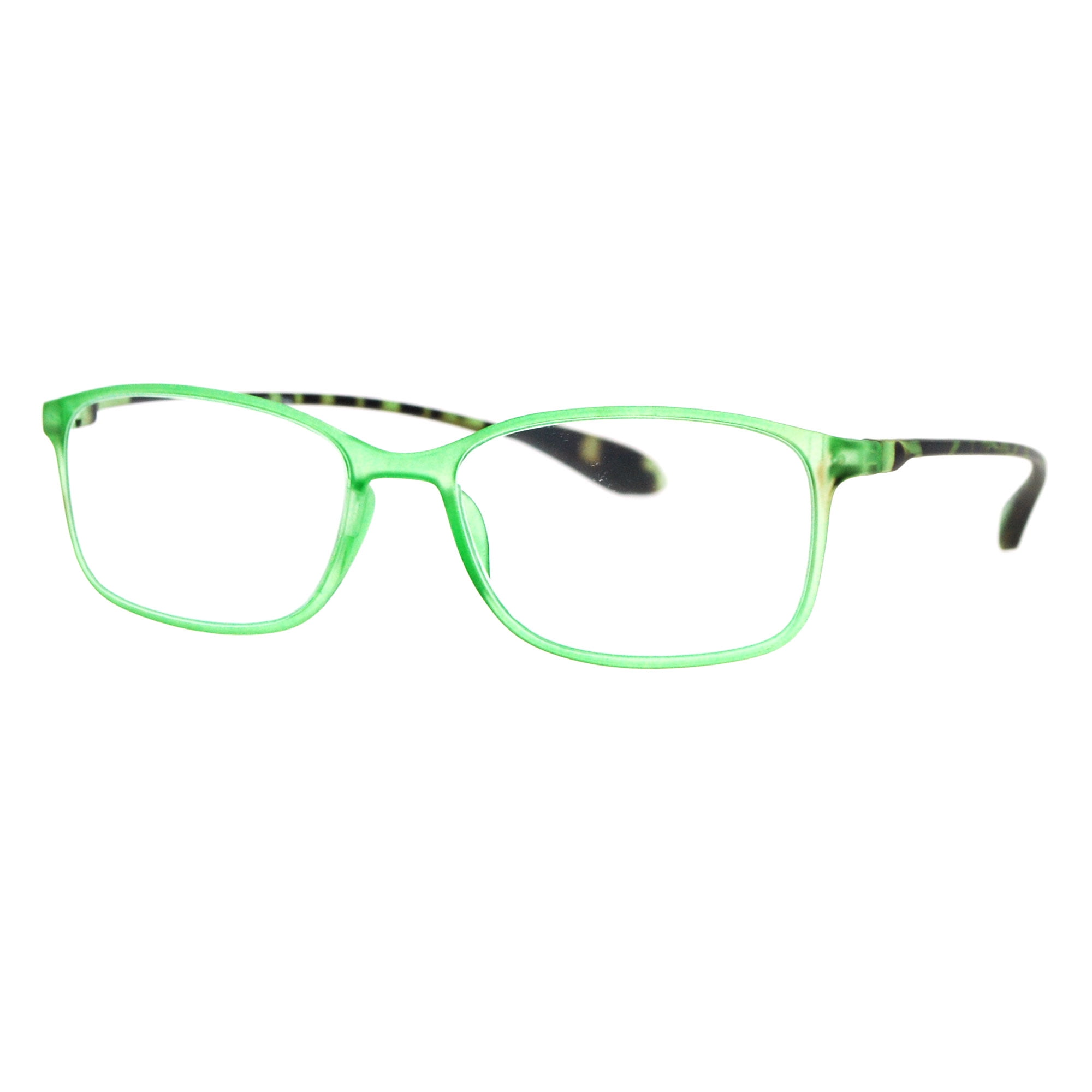 Modern Narrow Matte Frost Plastic Rectangular Reading Glasses Green +1.