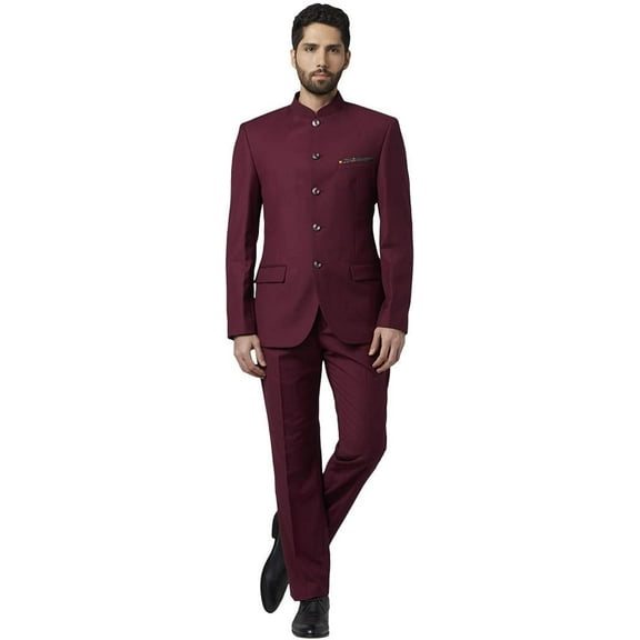 Royal Kurta Men's Regular Fit Bandhgala Suit (12312_Maroon_Coat: 46; Pant: 40)