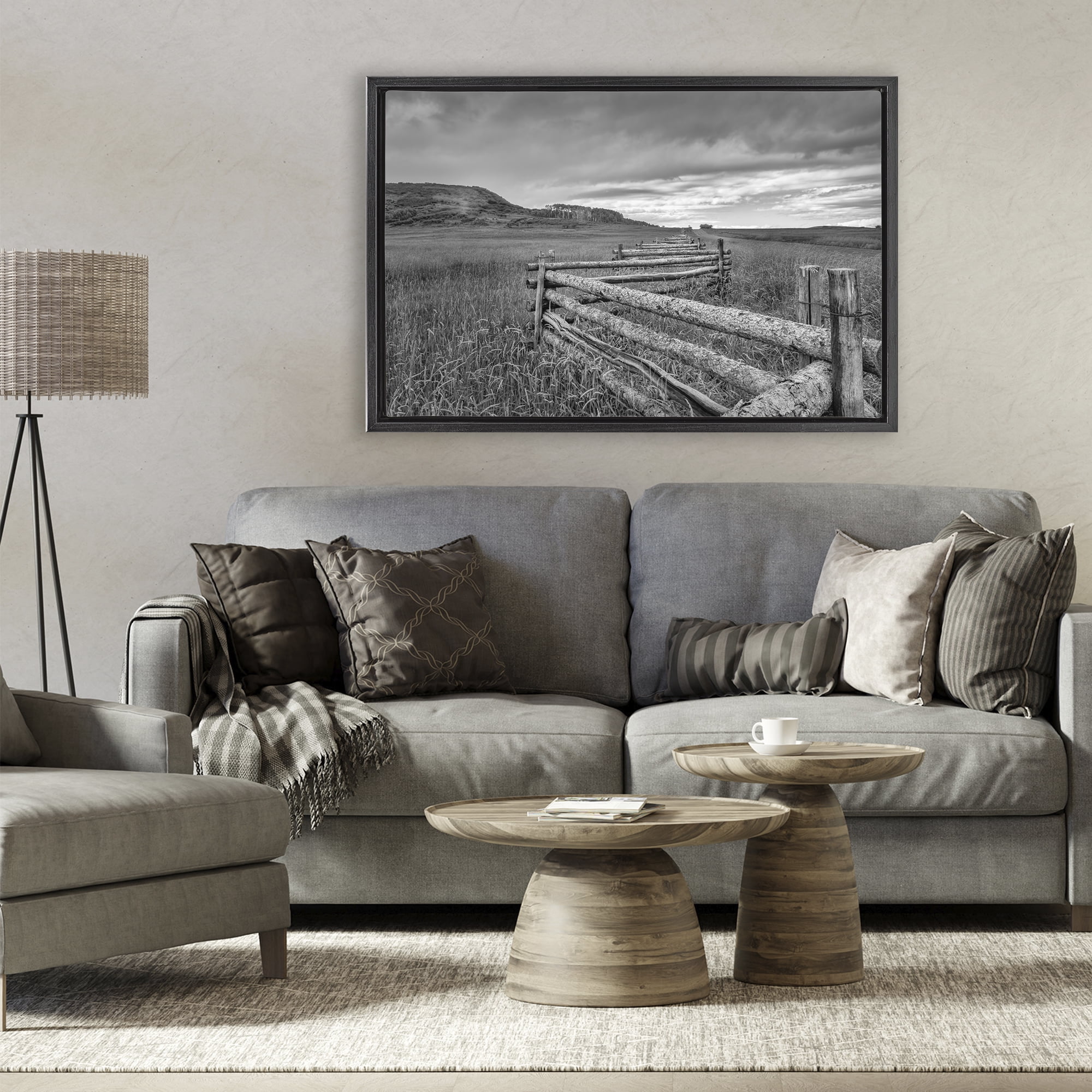 Stupell Industries Weathered Fence to Distant Horizon Black Framed Floater Canvas Wall Art, design by Jon Evan