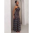 thumbnail image 6 of Brown Polka Dot Halter Maxi Dress For Women With Gold Buckle, 6 of 6