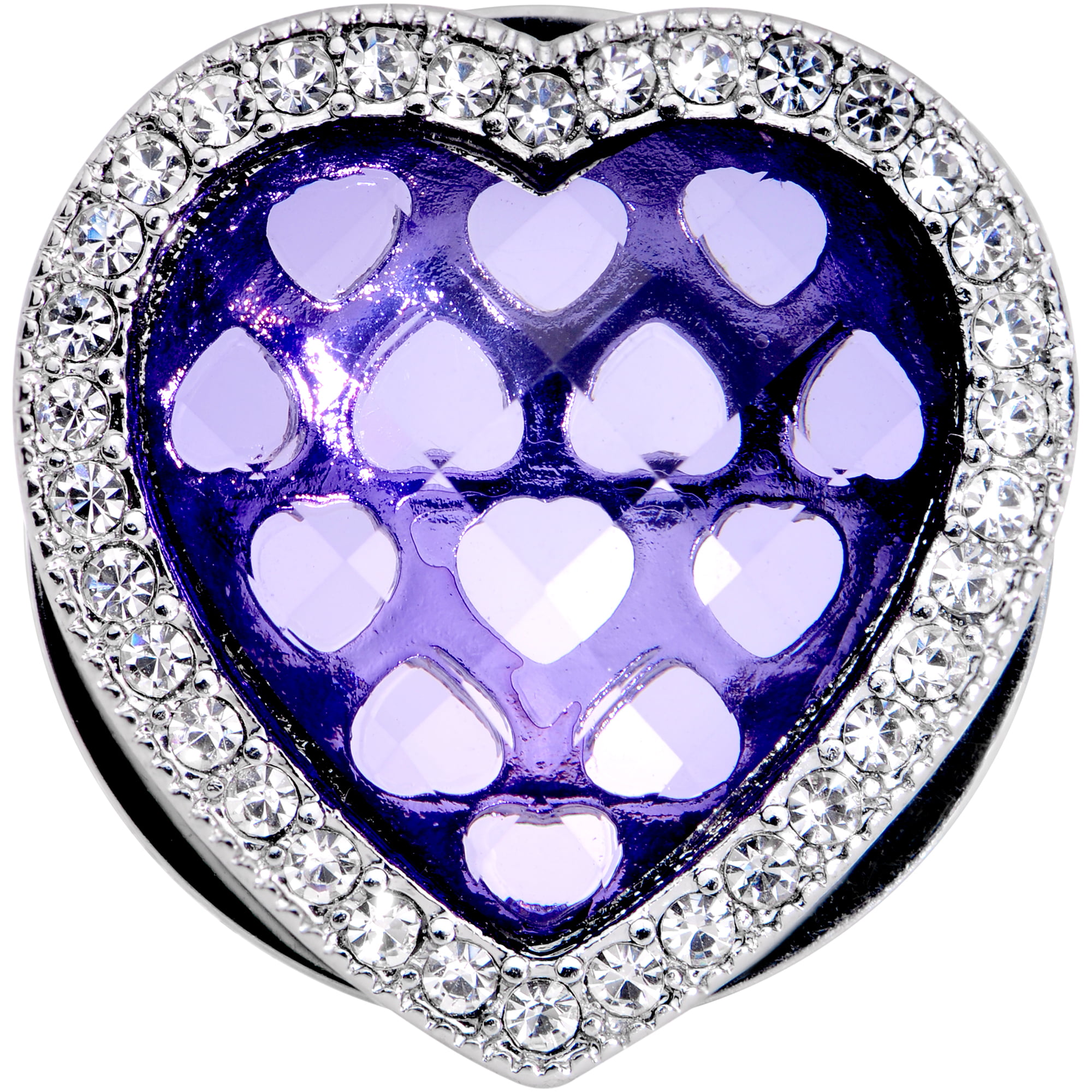 Body Candy Steel Clear Purple Accent Hug Your Heart Screw Fit Plug 