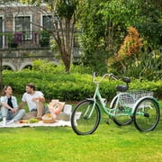24/26'' Adult Tricycles for Women, Men with Big Basket, 7 Speed 3 Wheel Bikes for Adults, Low-Step Through Frame Tricycle for Adults Seniors, Stable and Safe