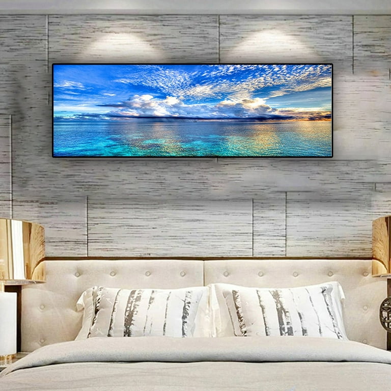 Large Size Blue Beach Theme Modern Stretched and Framed Seascape 1 Panels Giclee Canvas Prints Artwork Landscape Big Framed Canvas Wall Art for Home