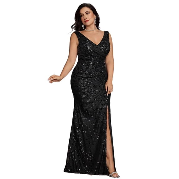 AURA Plus Size Evening Dress Sequin Sleeveless Slim Fit Party Long Skirt Polyester Women Sizes 0XL-4XL