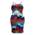 thumbnail image 3 of Women Halter Bodycon Sleeveless Ruched Spaghetti Strap Tie Dye Printing Club Party Mini Dress, 3 of 6