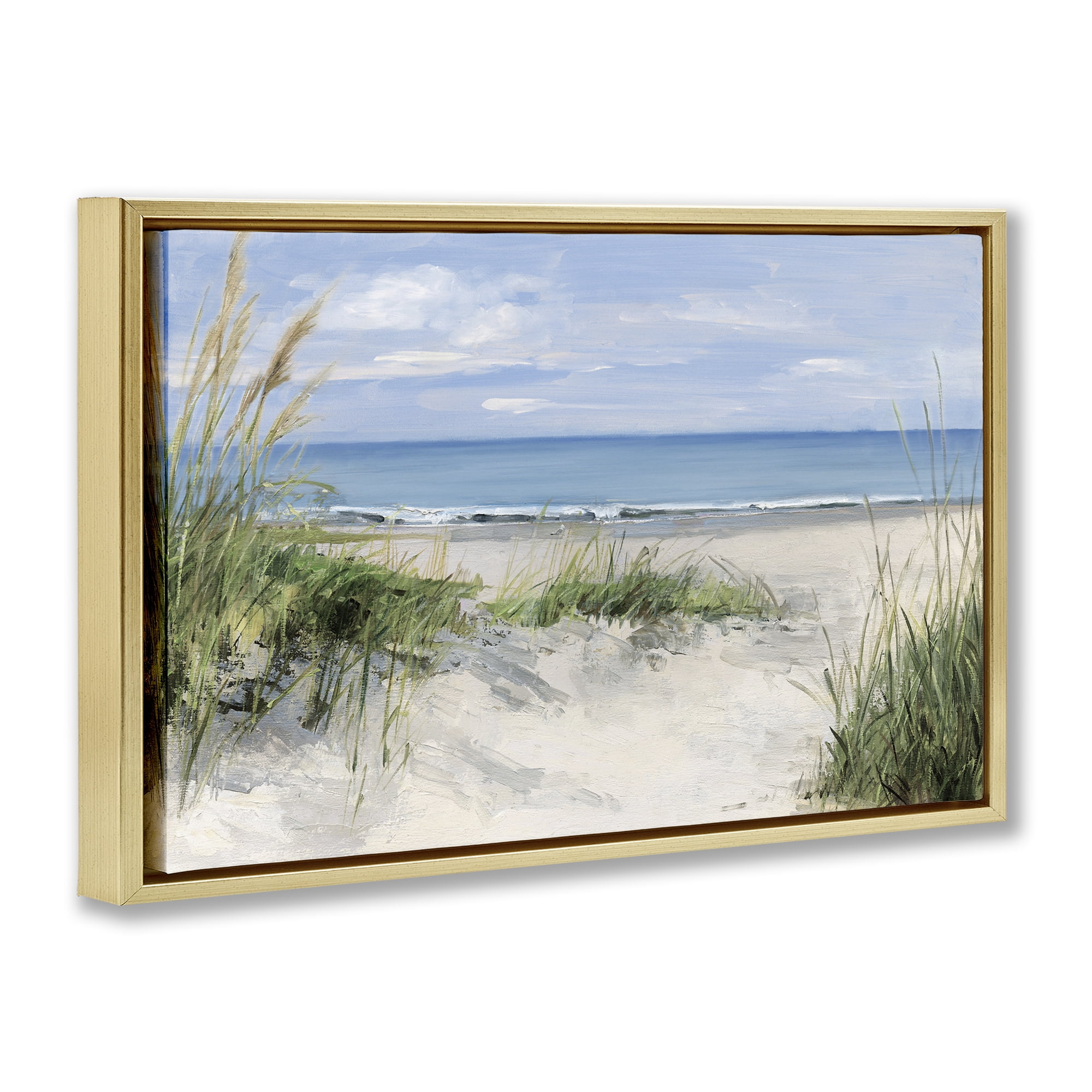 Stupell Industries Tall Grasses by Beach Coast Gold Framed Floater Canvas Wall Art, design by Sally Swatland