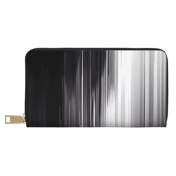 Leather Thin Slim Wallets for Women Men - Monochrome Abstract Lines Clutch Card Wallet for Women Men with Zipper