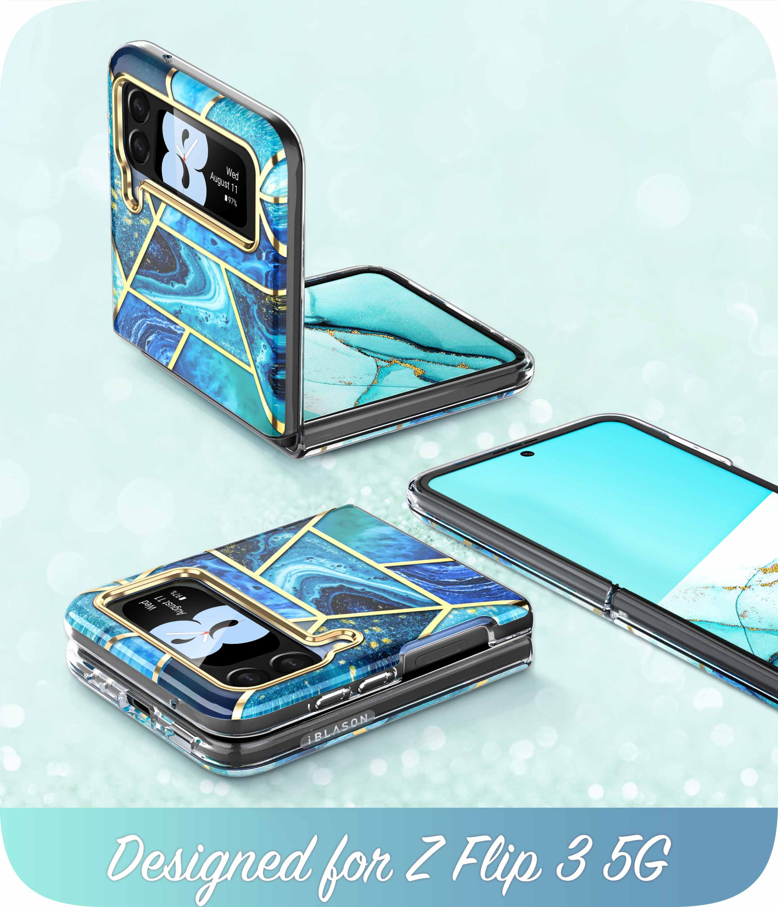 i-Blason Cosmo Series Case for Samsung Galaxy Z Flip 3 5G (2021), Slim Stylish Protective Bumper Case Without Built-in Screen Protector (Ocean)