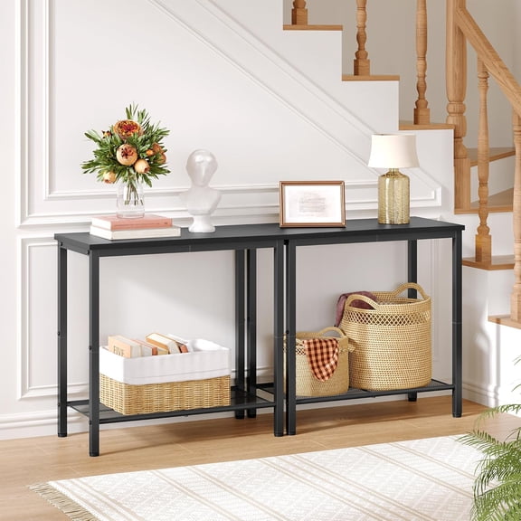 2 Tier End Table, Black, 2 Set