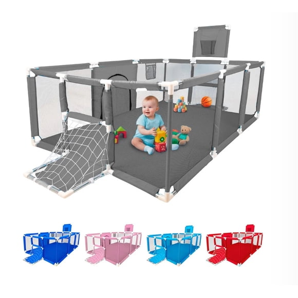 Corral Bebe Gimnasio De Juegos Porterías Y Tablero Infantil Modelo Gris