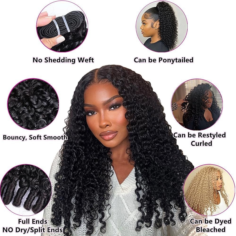 Burmese Curly  Human Hair Water Wave 3C4A Spiral Curly End Quick Weave Hair Bundle in Hair Extension  Black (Burmese Curly  Human Hair, 16 Inch)