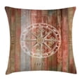 thumbnail image 1 of Marine Life Throw Pillow Cushion Cover, Ocean Sea Life Yacht Themed Warm Colored Wooden Backdrop with Compass Image, Decorative Square Accent Pillow Case, 18 X 18 Inches, Multicolor, by Ambesonne, 1 of 2
