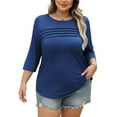 thumbnail image 2 of Ahdbta Womens Plus Size Tops Loose Fit 3/4 Length Sleeve Blouses Dressy Casual Fall Crewneck Pleated Front T Shirts with Curved Hem, 2 of 8
